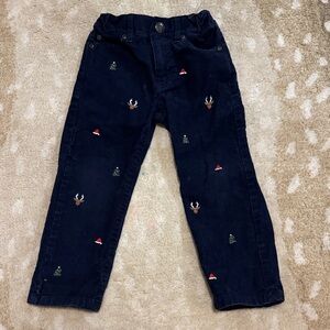 Janie and Jack Dark Blue Embroidered Corduroy Trousers